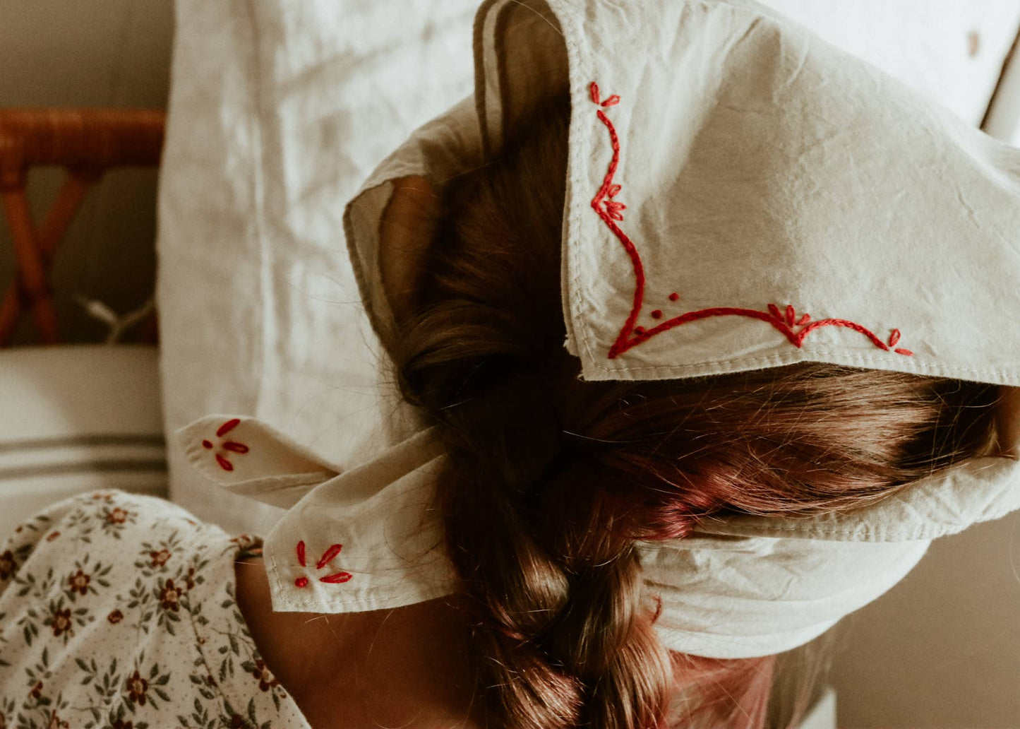 Hand embroidered RODEO cotton bandana, hand dyed 