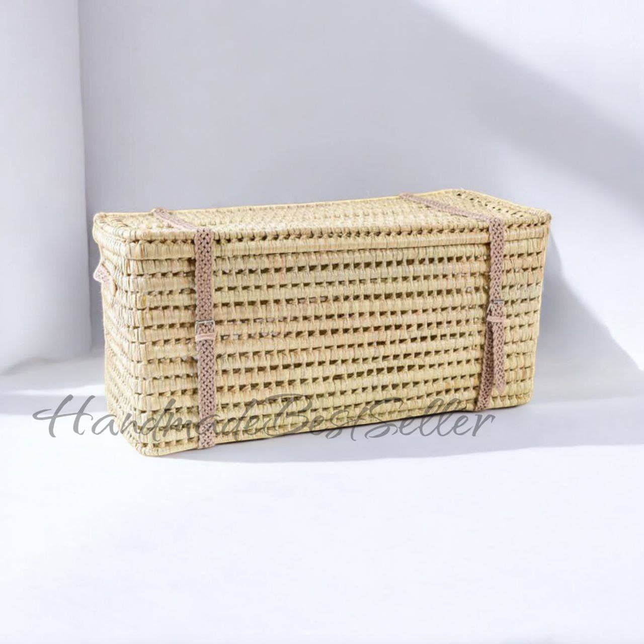 Handcrafted Wicker Trunk with Leather Handles