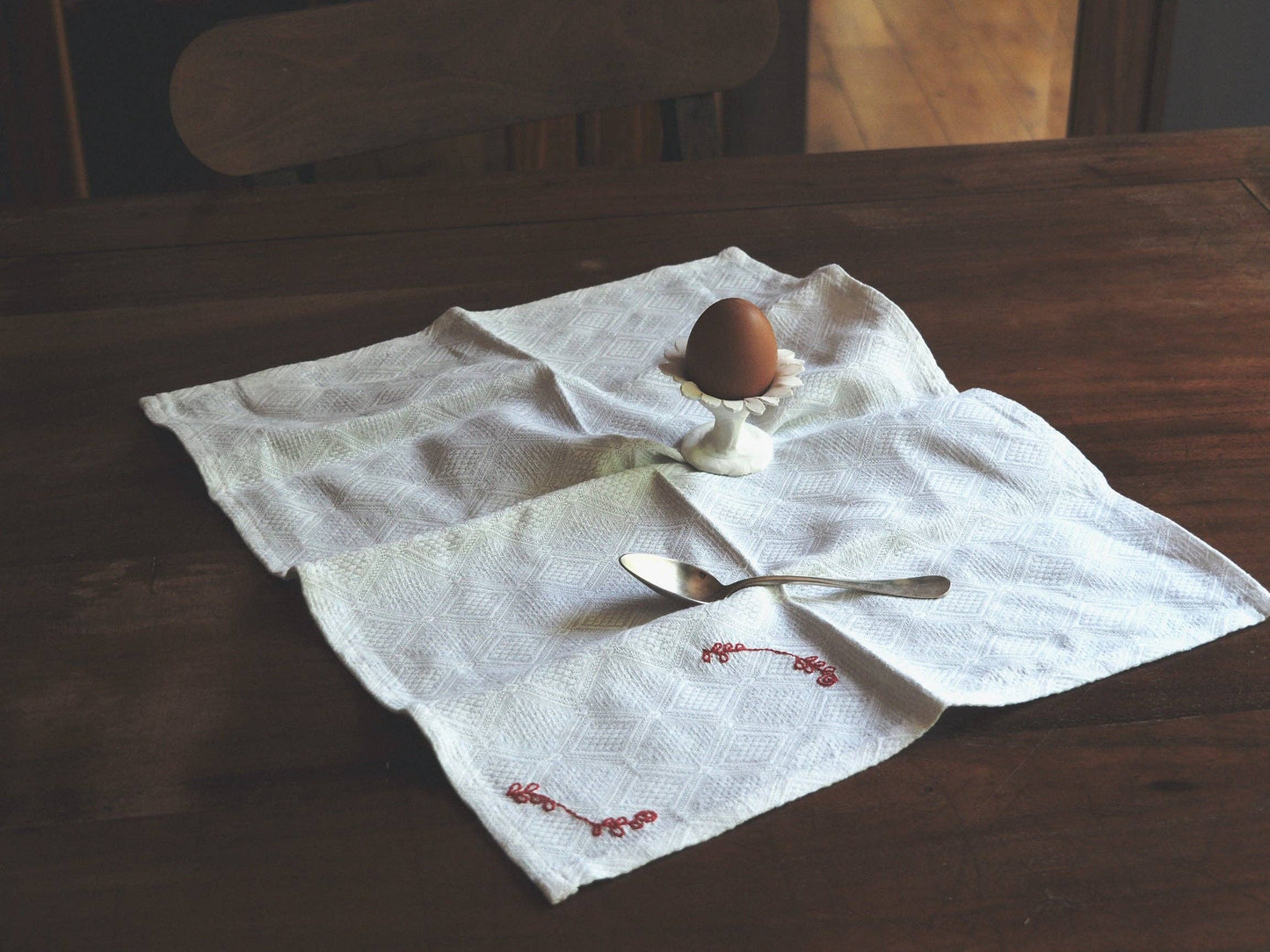 Embroidered Rose Napkin - Linen/Cotton - Set of 4