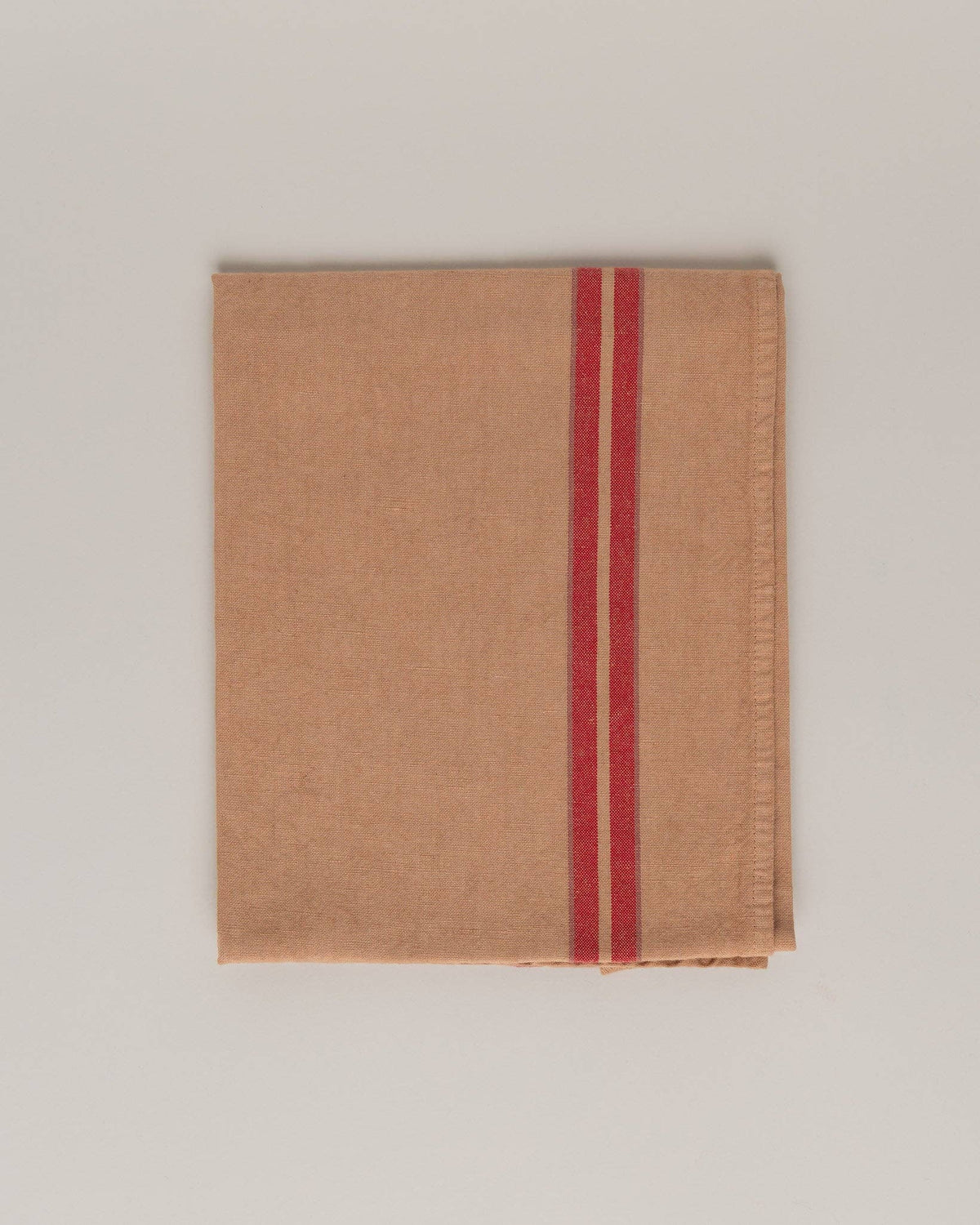 French Linen-cotton Tea Towel: Baked Clay with Red Stripe