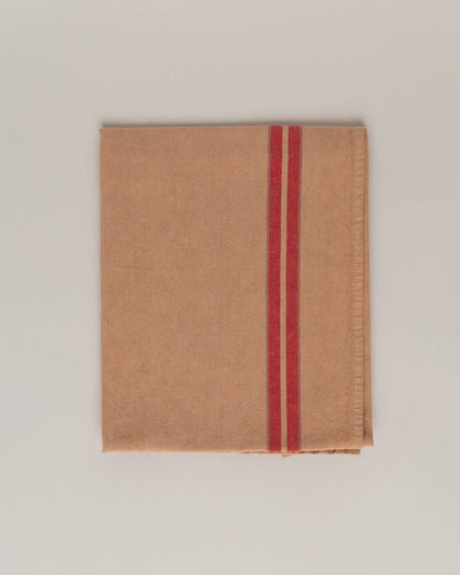French Linen-cotton Tea Towel: Baked Clay with Red Stripe