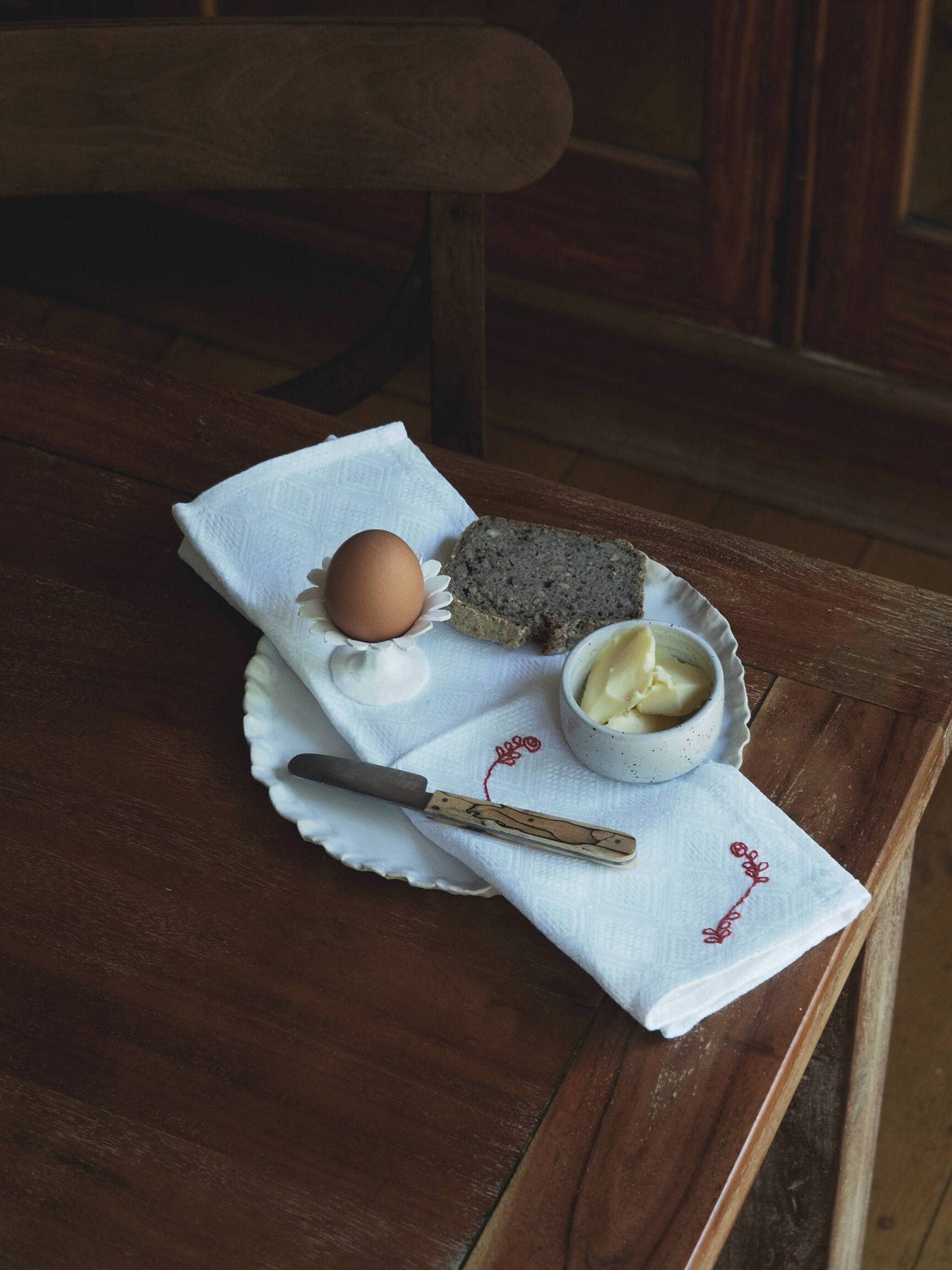 Embroidered Rose Napkin - Linen/Cotton - Set of 4