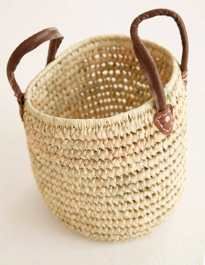 Wicker Storage Baskets with Leather Handles, Set of 3
