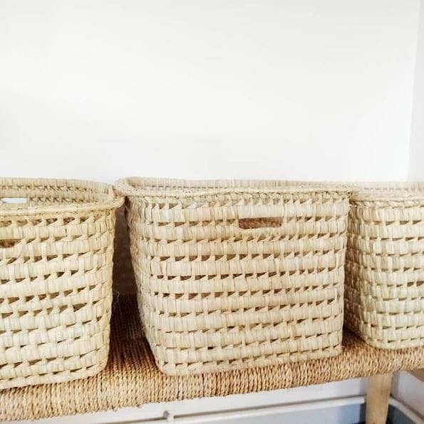 Woven Basket, Natural Reeds and Palm Leaf