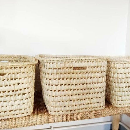 Woven Basket, Natural Reeds and Palm Leaf
