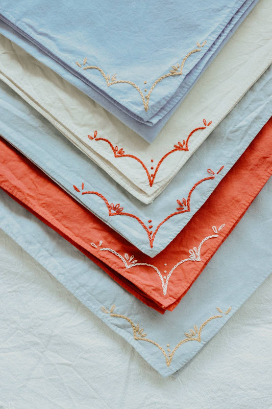 Hand embroidered RODEO cotton bandana, hand dyed 