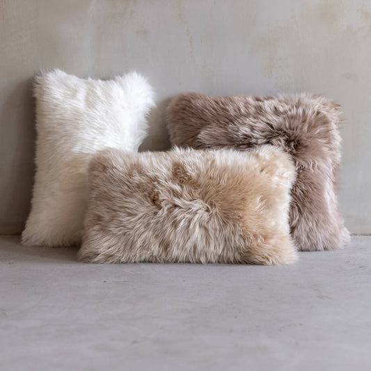 Natural Sheepskin Cushion | 3 Earthtones colors | Real Sheepskin Pillow with Insert