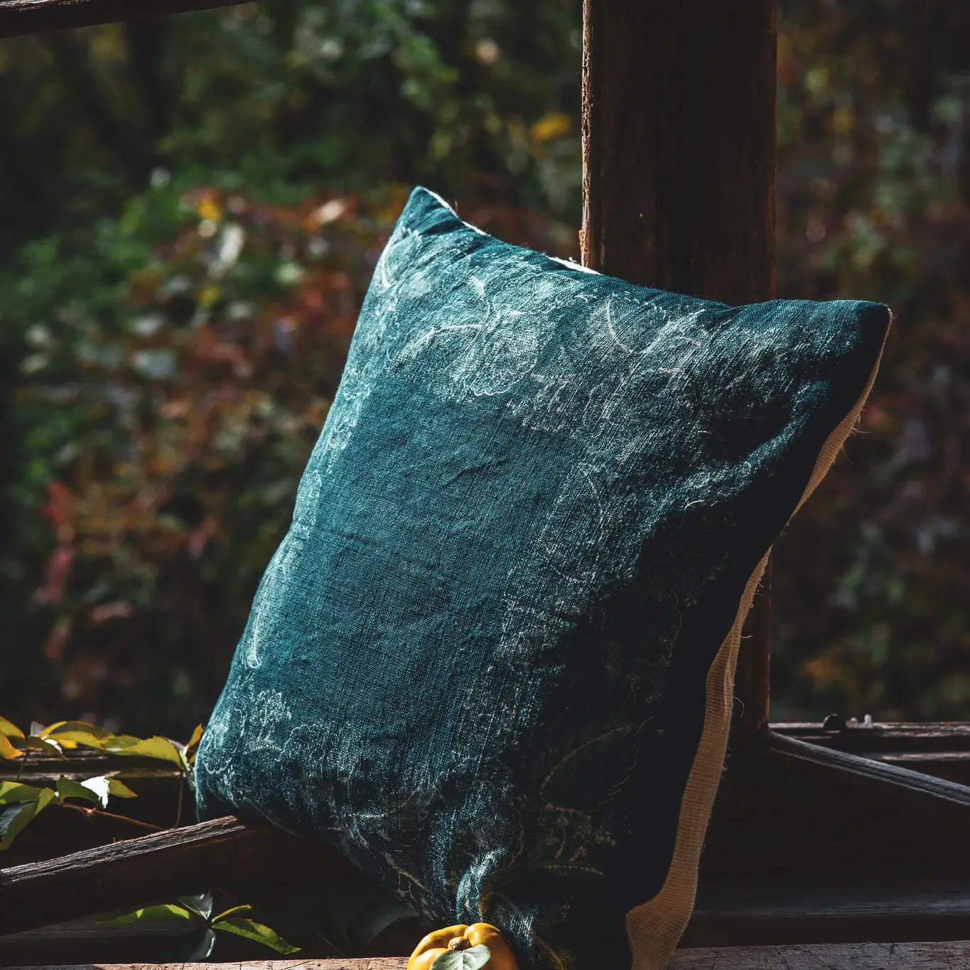 Antique Hungarian Hemp Pillow with Dyed Indigo Front by Lineage Botanica