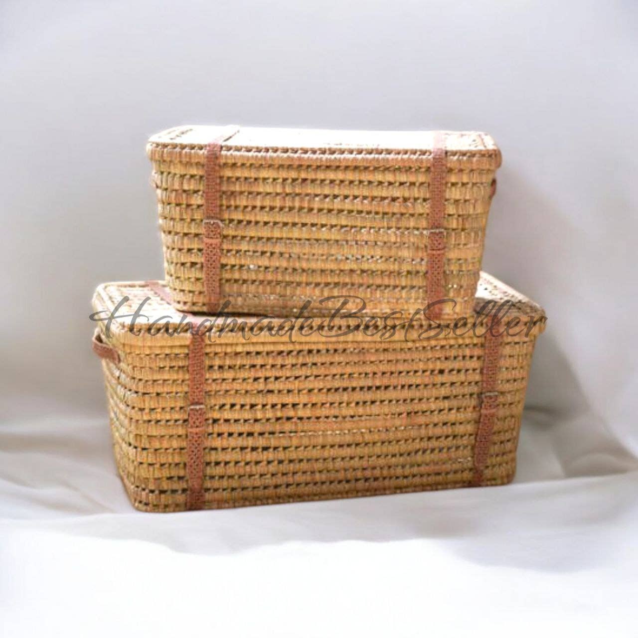 Handcrafted Wicker Trunk with Leather Handles