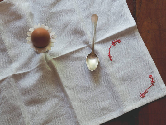 Embroidered Rose Napkins, Linen & Cotton, Set of 4