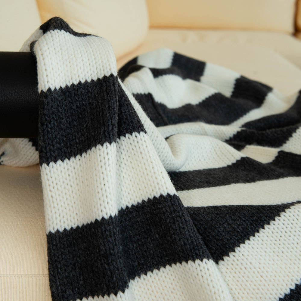 CARNAC - Striped wool plaid throw blanket