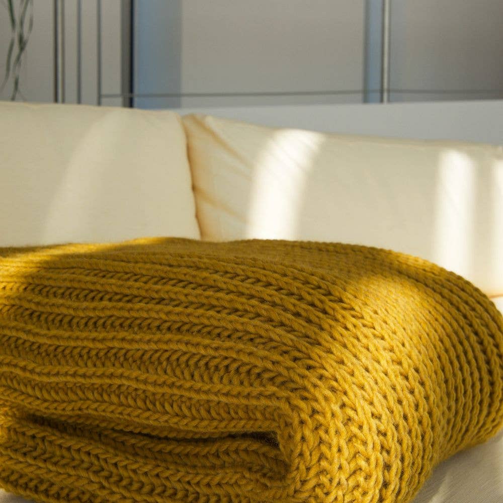 CANNES - Chunky-knit wool throw blanket