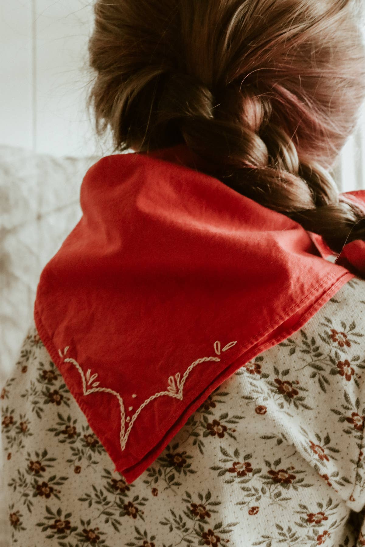 Hand embroidered RODEO cotton bandana, hand dyed 