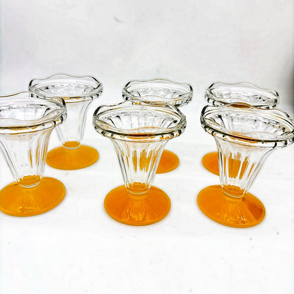 Vintage French orange glass dessert cups, set of six, view 2