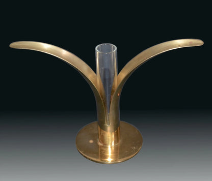 Vintage Skultuna "Lily" Brass Candle Holder + Glass Vase Insert