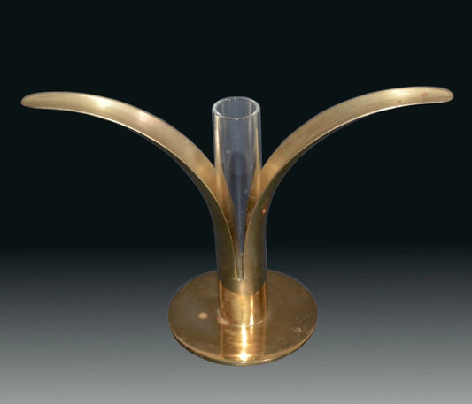 Skultuna Brass Candle Holder w/Glass Tube Lilly Liljan Vintage