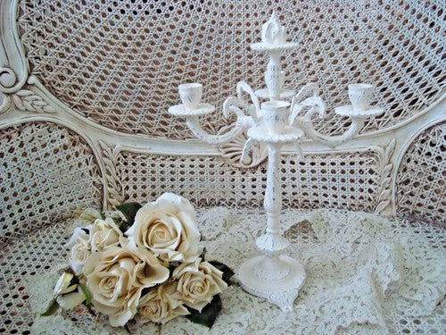 VINTAGE PROVINCIAL FRENCH STYLE PAINTED CANDELABRA CANDLE HOLDER